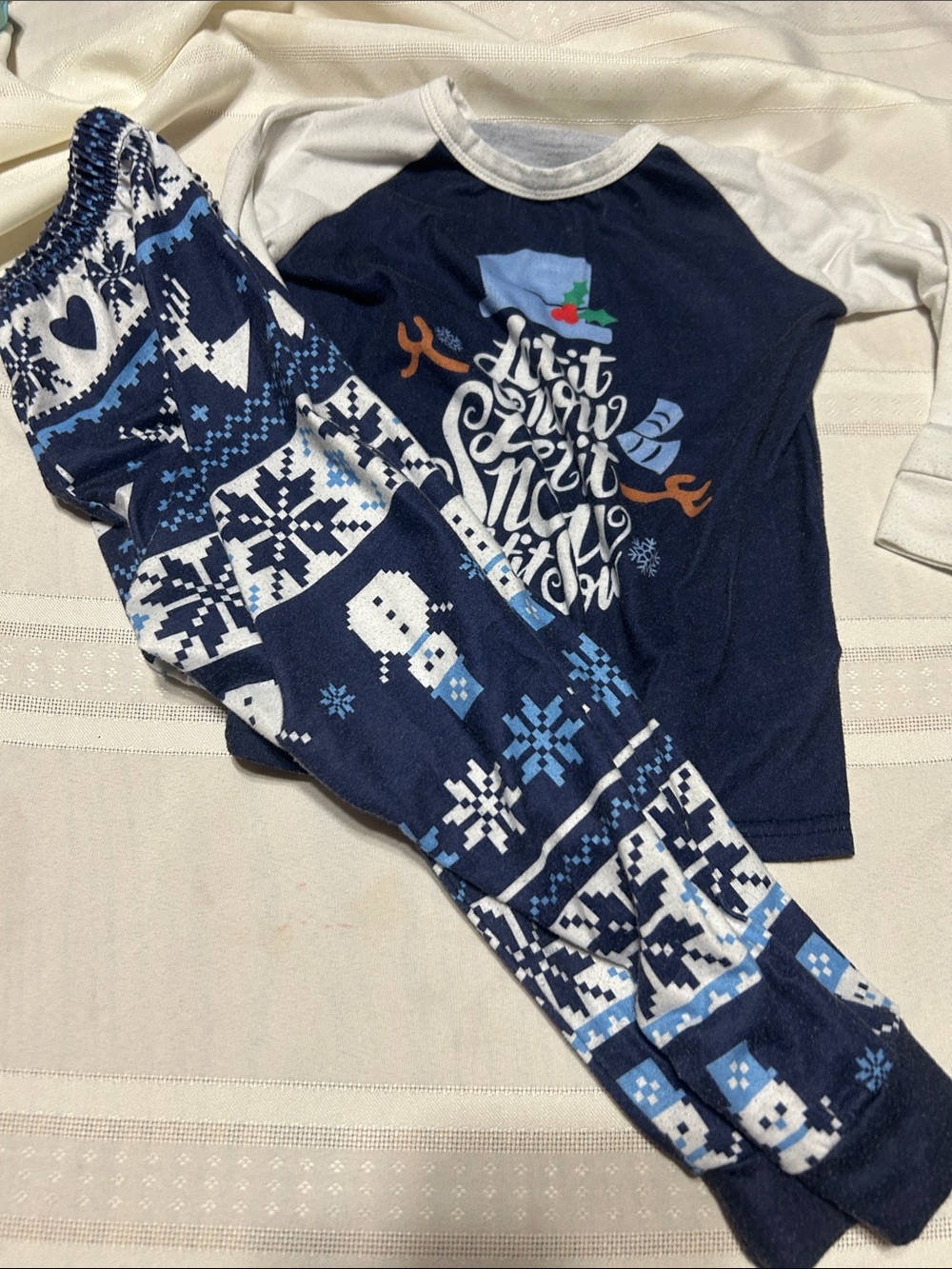 child of mine Navy Blue and White Snowman Holiday Pajama Set